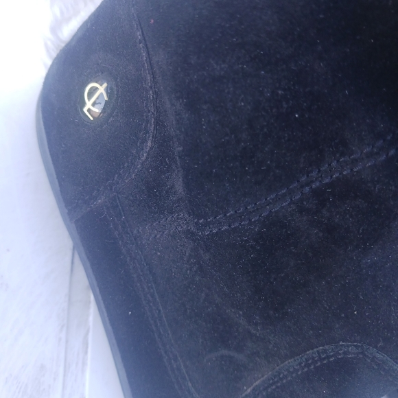 Coach Tatum black leather boots with signature wool top. Pull on booties6.5 m